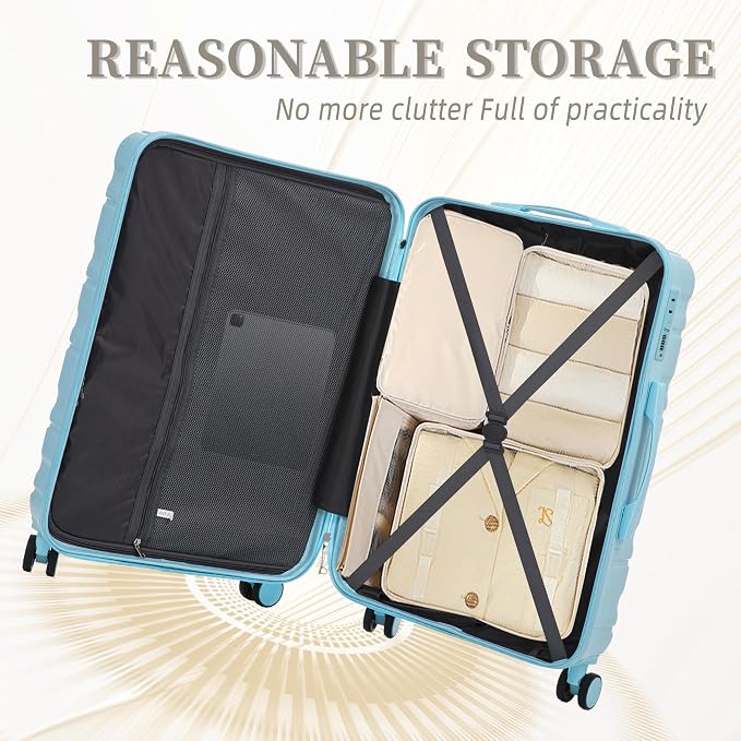 GDFStudio 20/24/28 Inch 3 Piece Luggage Set, ABS Hard Shell Spinner Suitcase with 360° Silent Wheels, Expandable Capacity,Combination Lock, Retractable Handle, Carry On & Checked Suitcases,Blue - Image 4