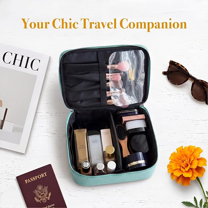 Luxury Genuine Cowhide Leather Cosmetic Organizer Bag – Large Capacity Makeup & Toiletry Travel Case with Compartment, Brush Holder for Women and Men - Image 5