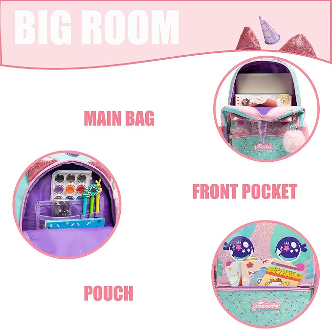 Unicorn Kids Backpacks for Girls School Bag with Lunch Box School Backpack for Girls Set Cute Bookbag for Kindergarten - Image 3