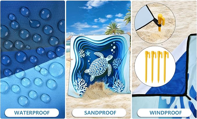 HIHOHO Beach Blanket Waterproof Sandproof Extra Large Beach Mat 79" X 83"/120"x108"for 1-8 Adults Quick Drying Durable Outdoor Picnic Mat for Beach Travel Camping Hiking - Image 3