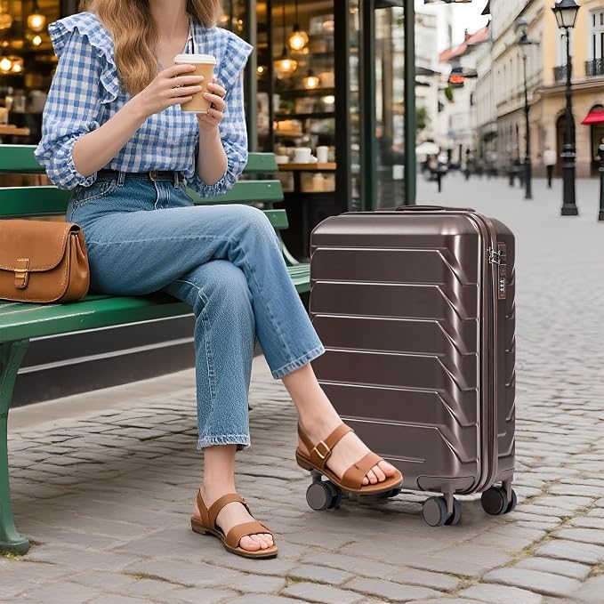 Gradient Color Suitcase 2-Piece Set, 20" Rotating Wheel Suitcase with 14" Cosmetic Case, Lightweight Durable Hardshell Luggage with 360° Spinner Wheels for Travel, Women & Girls (Brown-1) - Image 9