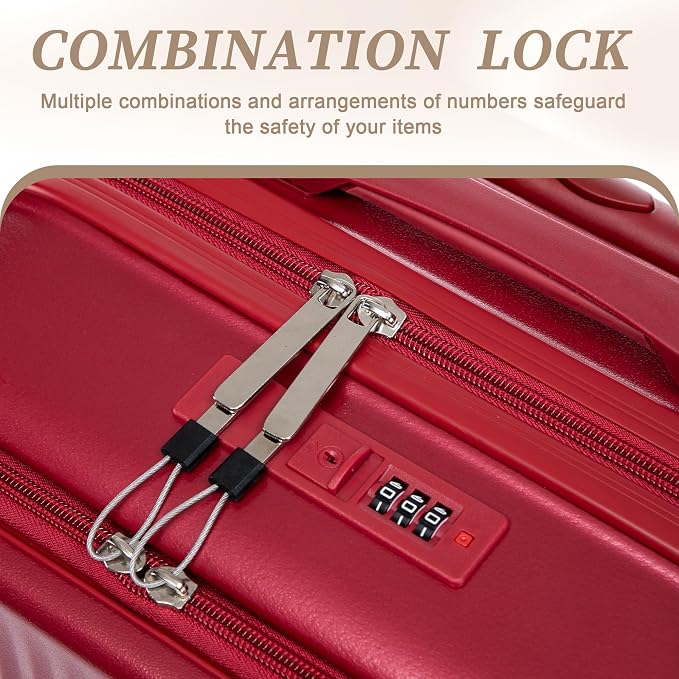 Gradient Color Suitcase 2-Piece Set, 20" Rotating Wheel Suitcase with 14" Cosmetic Case, Lightweight Durable Hardshell Luggage with 360° Spinner Wheels for Travel, Women & Girls (Red) - Image 6