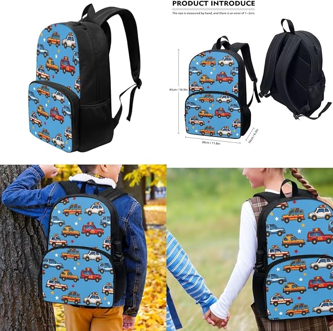 Boys Girls Backpack Waterproof Cartoon Truck Cars School Bag for Kids 3 Piece Backpacks with Insulated Lunch Bag and Pencil Case School Supplies Teen Large Capacity School Bookbag - Image 3
