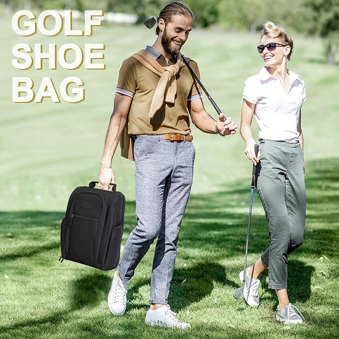 Goloni 2 Pcs Golf Shoe Bag for Men & Women, Padded Travel Shoe Bag with Side Accessory Pockets,Sport Shoe Carrier for Golf Shoes,Socks,Tees & Balls,Durable & Lightweight Design(Black) - Image 6