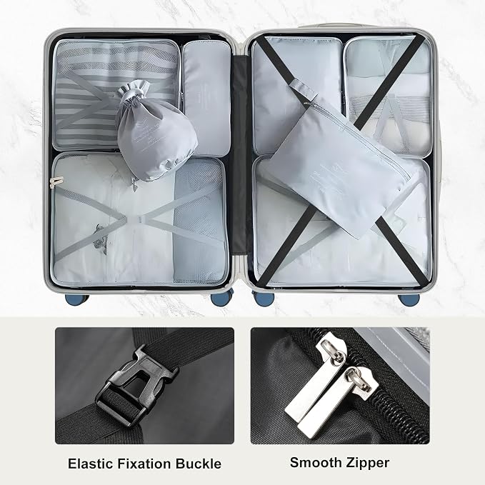 Hardshell Luggage Sets, Lightweight Stripes Suitcases with Spinner Wheels, Blue 6pcs - Image 7