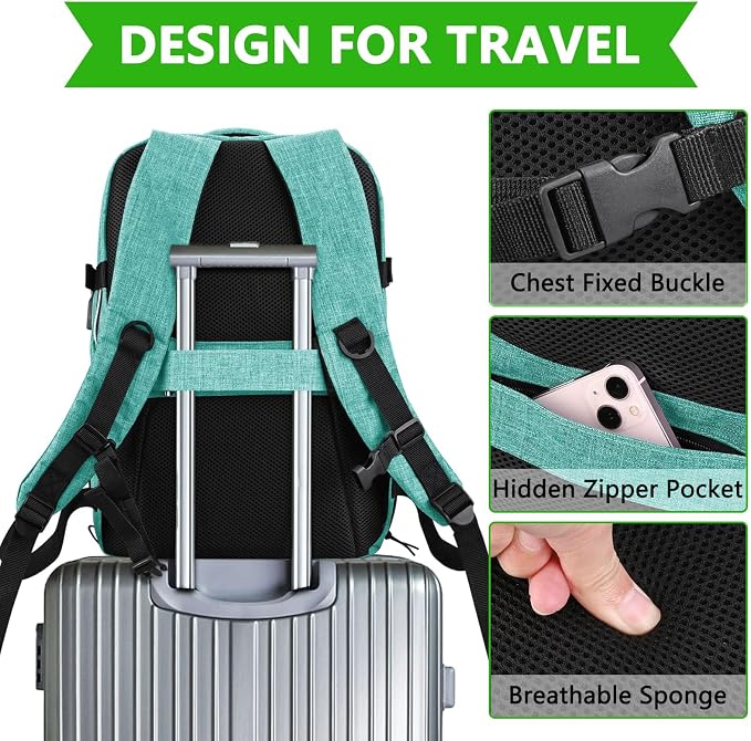 Personal Item Travel Carry On Luggage Backpack for Women Men Flight Approved Casual Weekender Laptop Bag for College Business Outdoors Hiking Water Resistant Lightweight Daypack with USB Charging Port - Image 5