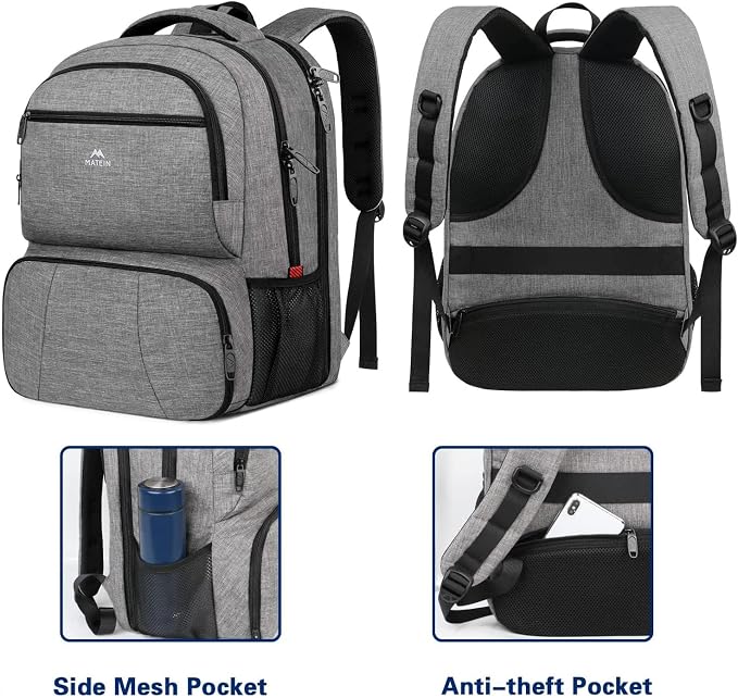 MATEIN Lunch Backpack, 17 inch Insulated Cooler Backpack for Women Men, Water Resistant Lunch Box Backpack with Laptop Compartment for Work Picnic Travel Beach, Grey - Image 4