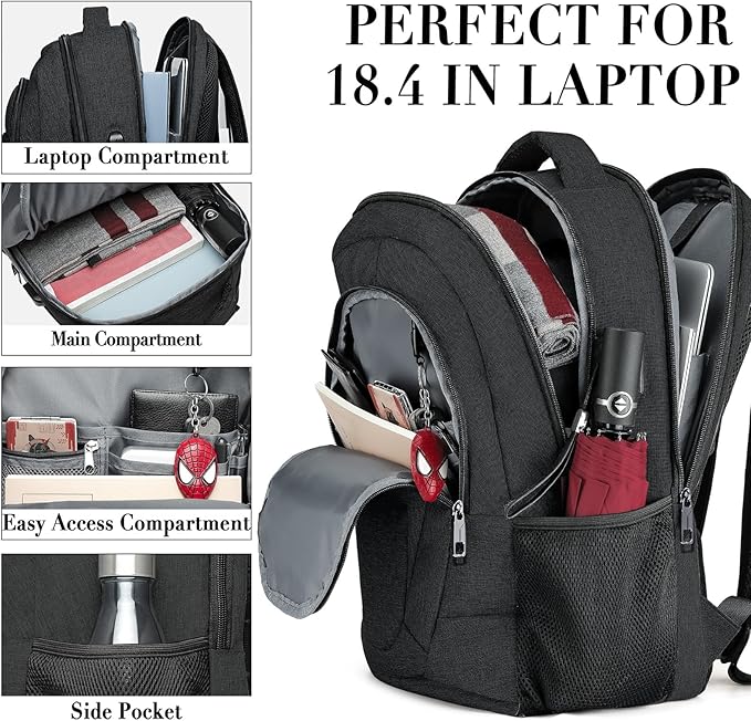 BIKROD 45L Extra Large Travel Laptop Backpack for Men and Women, Carry on Back Pack Fit 18.4 IN Laptop, Black, Gift - Image 4