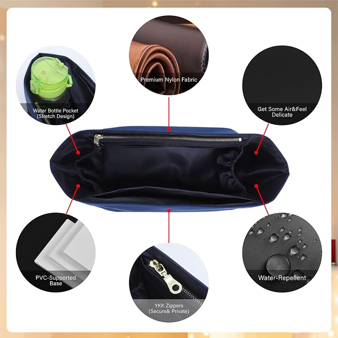 Soft Nylon Purse Organizer Insert for Longchamp Le Pliage M Tote Bag Long Handle, Lightweight Luxury Long Champ Medium Divider Shaper with Cup Holder and Deepened Pockets,M/Navy Blue - Image 8