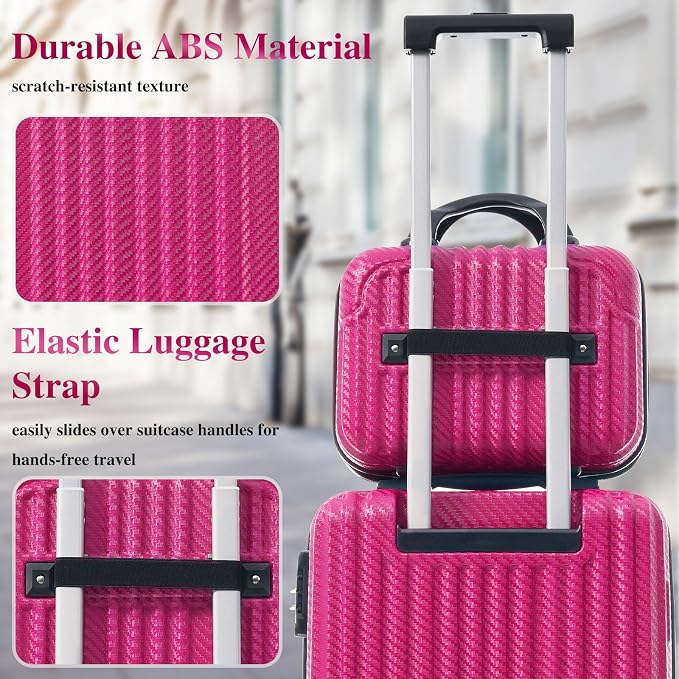 Dark Pink 6 Piece Luggage Set Hard Shell - Traveling Suitcases with Spinner Wheels and Small Cases for Family Travel, Durable Carry On Luggage Sets with Lock for Women and Girls - Image 3