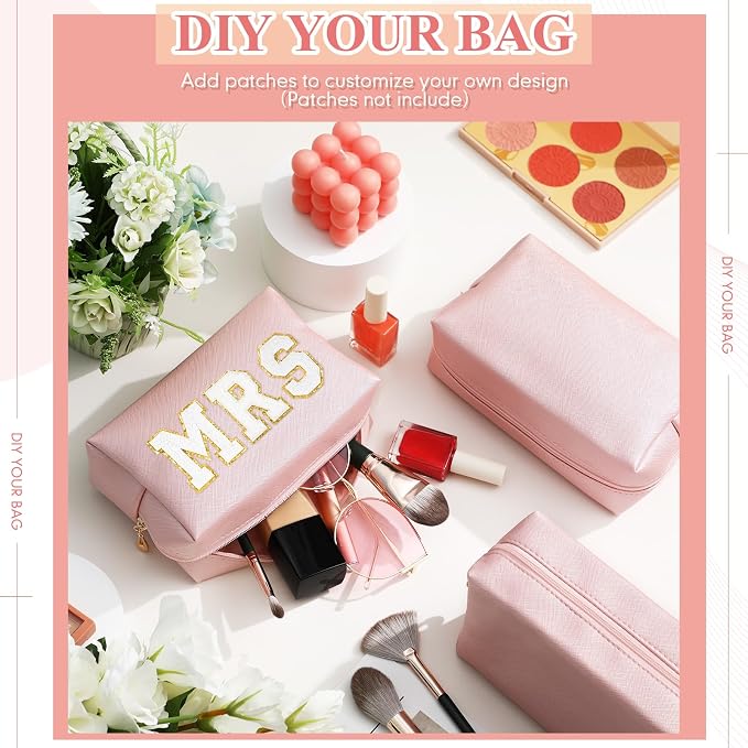 Kigeli Aesthetic Makeup Bags PU Leather Cosmetic Pouches Waterproof Plain Toiletry Bags Makeup Pouches Bulk for Women Party Gift Travel Storage Organizer(Rose Gold,7.1 x 2.8 x 4.3 in) - Image 2