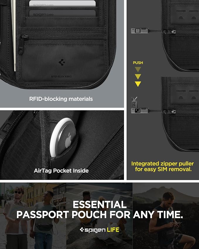 Spigen Life for Passport Card Cover Holder with RFID Blocking Technology Wallet Travel Documents Organizer Protector Accessories, SIM Card Pin Included - Image 7