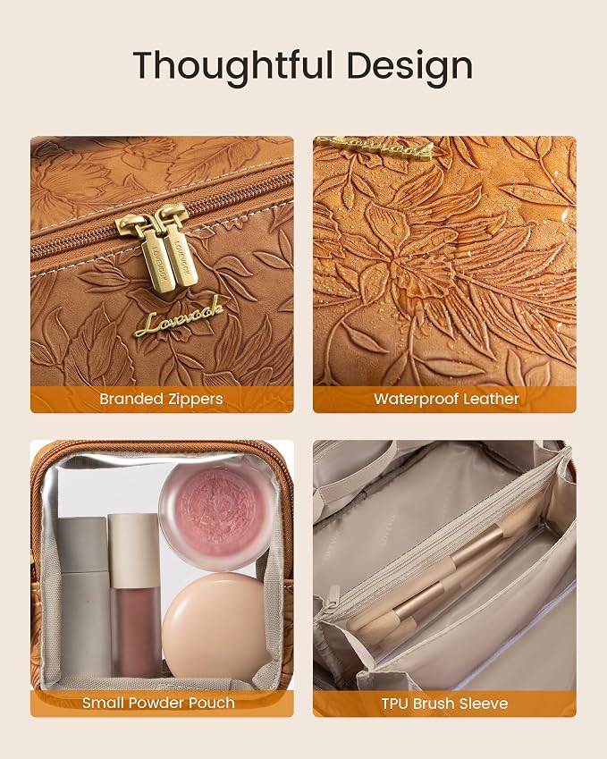 LOVEVOOK Travel Makeup Bag for Women, 2Pcs Large Capacity Cosmetic Organizer Bag, Waterproof PU Leather, Flat Open Portable Small Toiletry Pouch for Skincare, Brushes & Travel Essentials - Image 6