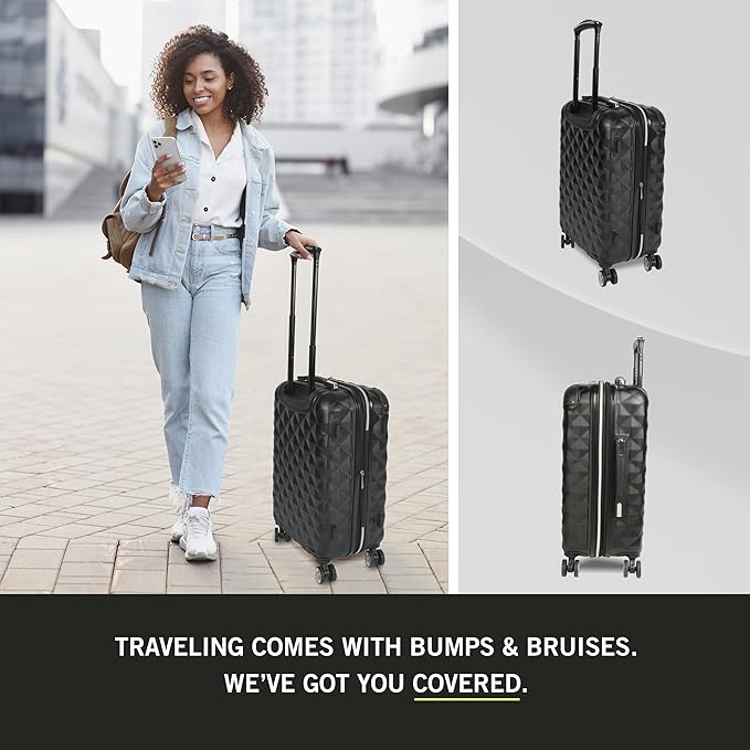 Kenneth Cole REACTION Diamond Tower Collection Lightweight Hardside Expandable 8-Wheel Spinner Travel Luggage, Black, 2-Piece Set (20" & 28") - Image 2