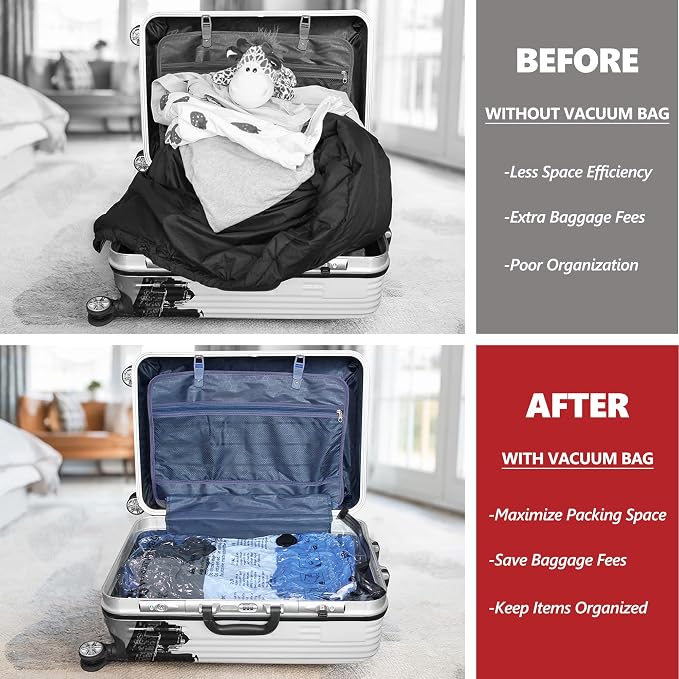 Vacuum Seal Bags for Clothing Travel and Home Storage, Travel Vacuum Bags with Electric Pump, Space Saver Compression Packing Cubes for Luggage Suitcase Bedding Blankets Clothes, 10 Small - Image 2
