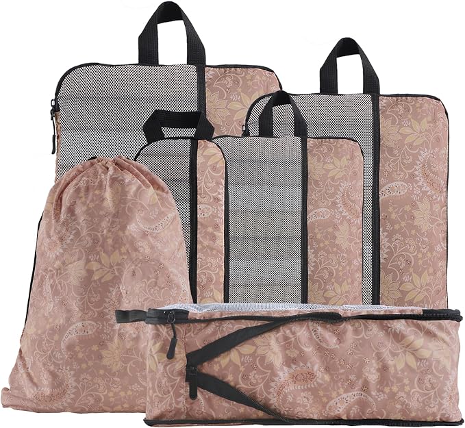 U+U 6 Set Compression Packing Cubes - Ultralight Travel Organizers with Laundry Bag, Space-Saving Suitcase Organizer, Expandable Packing Cubes for Travel and Family Vacation (Paisley Pattern) by UU