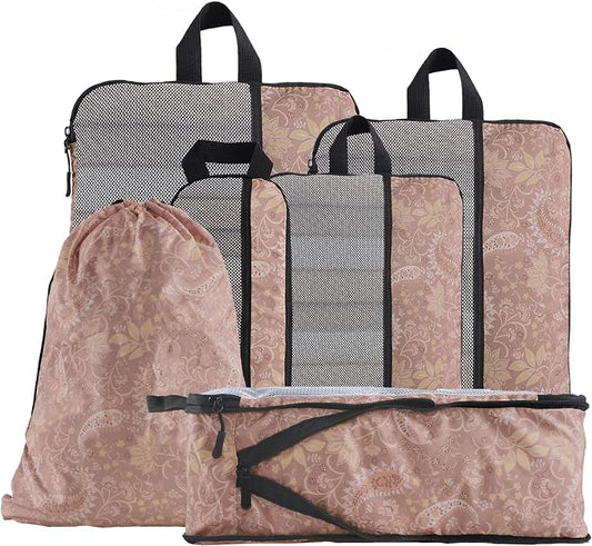 U+U 6 Set Compression Packing Cubes - Ultralight Travel Organizers with Laundry Bag, Space-Saving Suitcase Organizer, Expandable Packing Cubes for Travel and Family Vacation (Paisley Pattern) by UU