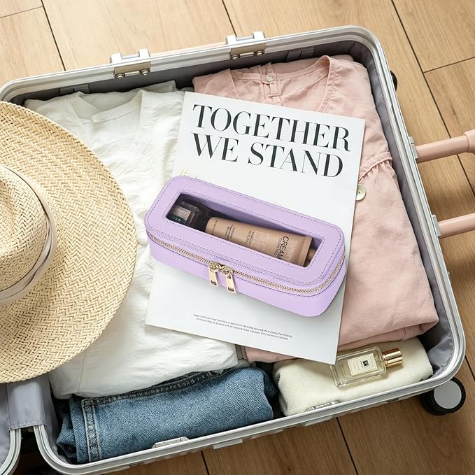 Makeup Brush Bag, Purple, SLIM | Clear, Travel Cosmetic Case, Brush Holder, Waterproof, Zipper Purse Organizer - Image 7
