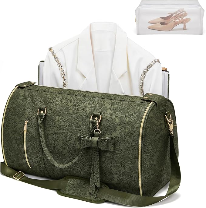 Garment Duffle Bag for Travel, 2-in-1 Foldable Carry On Garment Bag with Shoe Compartment & Toiletry Pocket, Convertible Weekender Bags for Women Business Travel, Vacation, Party, Deep Green by STHMEOOHT