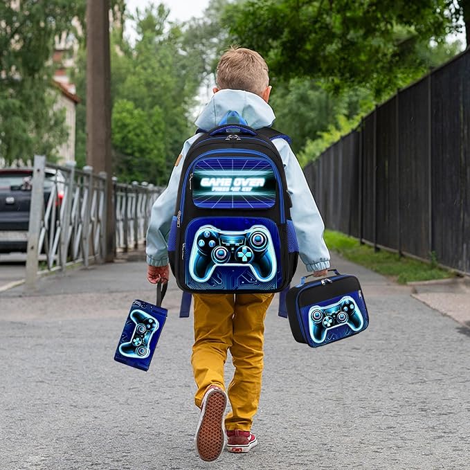 Bevalsa Backpack for Boys, School Bags for Kids, Bookbag for Boys Girls Children Teens Backpacks for Elementary Middle High school Student, Bookbag and Lunch Bag Set with USB Charging Port (Blue) - Image 7
