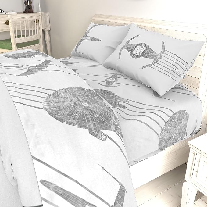 Jay Franco Kids Sheet Set with Fitted, Flat Sheets & Pillow Cover - Ultra-Soft Bedding with Pillowcase for Room Decor, White - Star Wars, 4 Piece Full - Image 7