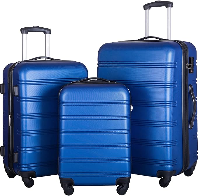 Merax Luggage Sets 3 Piece Suitcase Set 20/24/28,Carry on Luggage Airline Approved,Hard Case with Spinner Wheels,Blue by Merax