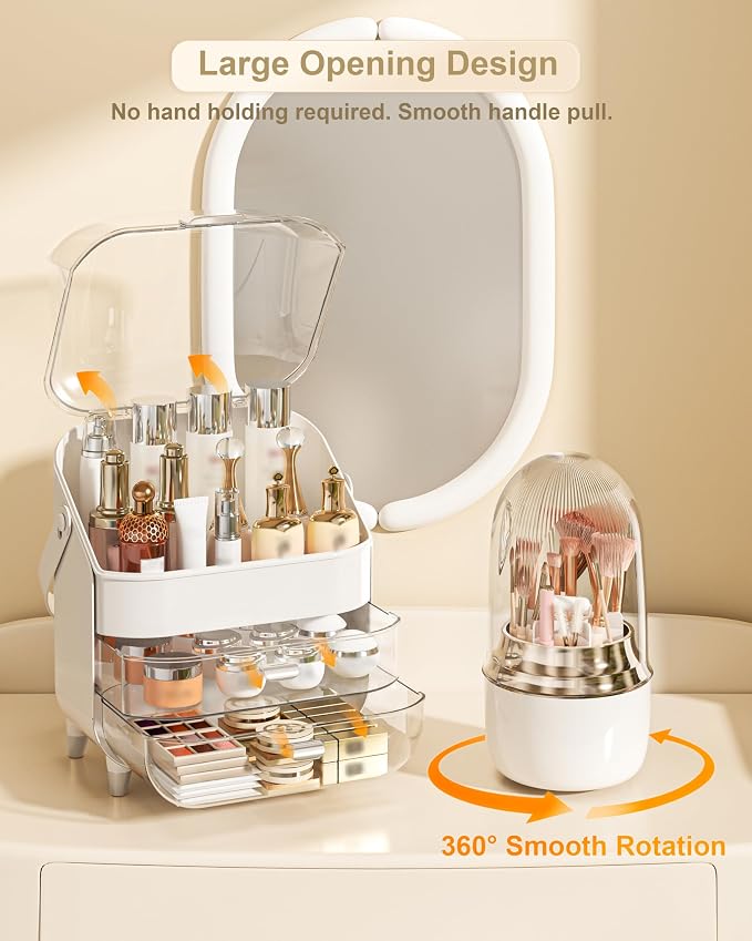 Makeup Organizer Countertop, Skincare Holder Bathroom Counter Organizer, Storage Box Cosmetic Display Cases, Teen Girl Gifts Make up Organizers (Sliver/Brush) - Image 3
