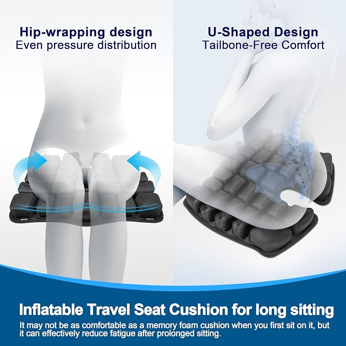 Travel seat Cushion with Built-in Pump,Airplane Seat Cushion-Inflatable Travel Cushion for Long Flights,Portable Inflatable Pad,Coccyx Tailbone Pain Relief Chair Pad (H-Shape) - Image 4