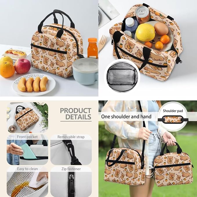 Capybara Orange 3PCS Backpack Set Kids Schoolbag Sets with Lunch Bag Pencil Bag Cute Students Bookbags Girls Boys Lightweight Knapsack Back to School Supplies - Image 3
