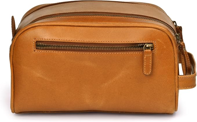 Premium Leather King Size Toiletry Travel Pouch – Handcrafted Dopp Kit Bag with Waterproof Lining, Spacious Design for Travel Essentials, Elegant Tan Finish - Image 6