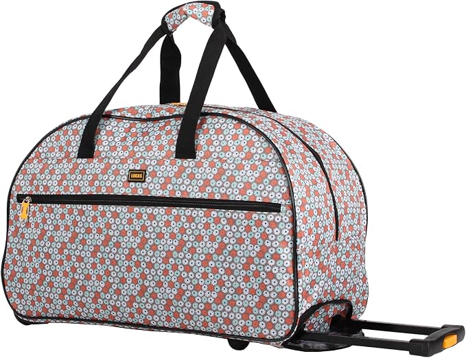 LUCAS Designer Carry On Luggage Collection - Lightweight Pattern 22 Inch Duffel Bag- Weekender Overnight Business Travel Suitcase with 2- Rolling Spinner Wheels (DAISIES WHITE, 22in) - Image 2