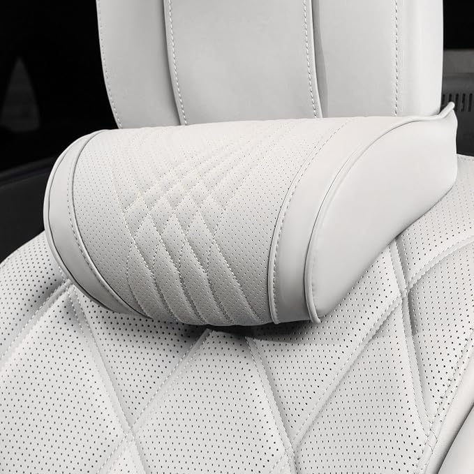 Car Headrest Memory Foam Neck Pillow for Driving Off-White 1 Pack | Soft Comfortable Leather Seat Head Rest Pillow Headrest Travel Neck Support Cushion for Most Cars SUV Home Office Chair by Dapucarin