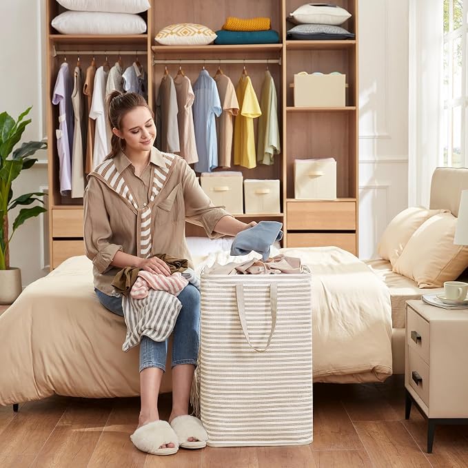 Lifewit 3 Pack Laundry Basket 80L Each, Collapsible Clothes Hamper with Reinforced Handles, Freestanding Waterproof Design for Bedroom and Laundry Room, Beige 240L Total - Image 7
