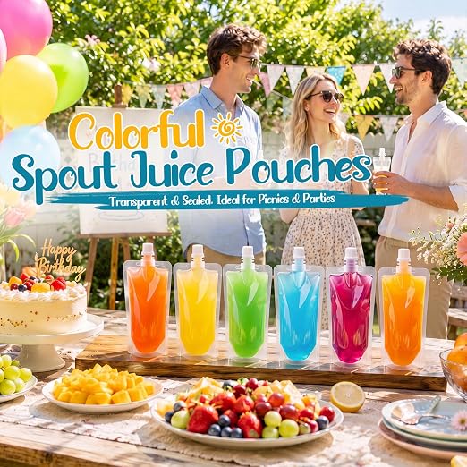 Patelai Plastic Liquid Pouch Reusable Juice Pouches Travel Water Pouch Leak Proof Bags Bulk with Collapsible Silicone Funnel for Travel Outdoor (400 Pieces,8 oz) - Image 4