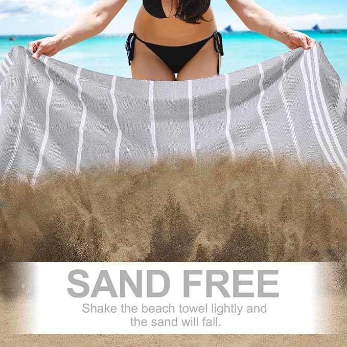 Genovega 6 Packs Oversized Turkish Beach Towels Set 74"x38" Extra Large Sand Free Quick Dry Absorbent Swim Bath Pool Towel Adult Travel Essentials Blanket Accessories Vacation Grey Stripe - Image 4