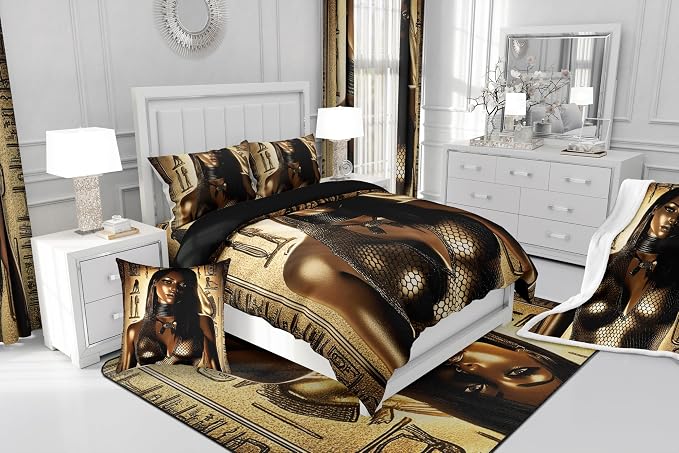 Erosebridal Cleopatra Bedding King Size Ancient Egyptian Pattern Decor Bedding Duvet Cover Mummy Decor Exotic Tribe Style Soft Breathable Microfiber Comforter Cover for Adult Teens Kids Quilt Cover - Image 7
