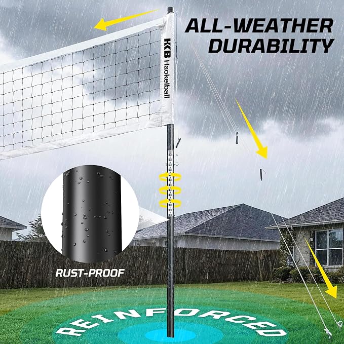 Haokelball Outdoor Volleyball Net Set for Backyard, 32FT Regulation, 3-Level Adjustable Height & Anti-Sag Tension System, Heavy Duty Thick Poles, Includes Volleyball, Pump, Boundary Line and Carry Bag - Image 6