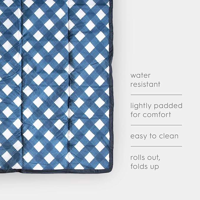 Little Unicorn 5'x7' Outdoor Family Picnic & Beach Blanket | Durable & Water-Resistant Fabric | Compact Fold & Easily Wipes Clean | Zipper Pocket (Navy Plaid) - Image 6