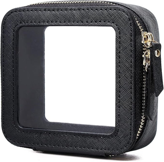 Pinkmik Mini Clear Makeup Bag, Black, MINI-1 | Small Size, Zipper Closure, Cosmetic & Toiletry Case, Purse Organizer, Car Essentials by Pinkmik