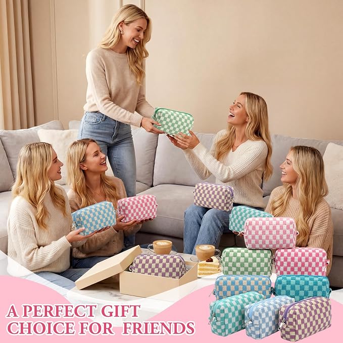 Gilprop 8 Pcs Checkered Makeup Bag for Purse Small Cosmetic Pouch Bulk Portable Zipper Makeup Pouch Travel Toiletry Organizer Gifts for Women Bridesmaid Wedding Party Favors (Colorful 2) - Image 7