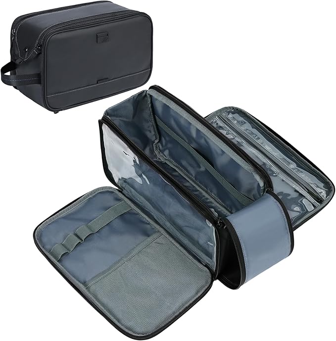ZEEMO Travel Toiletry Bag for Men, Medium Water-Resistant Double-Sided Full-Open Dopp Kit, Versatile Organizer for Shower and Hygiene Accessories, Bathroom Essentials, Cosmetics, Large, Black