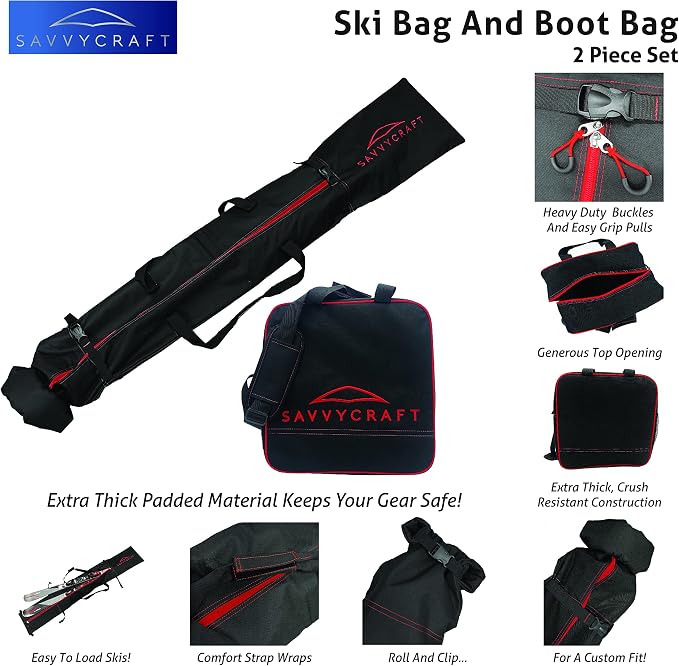 Savvycraft Padded Ski bag and Boot Bag Combo, Thick Padded Ski and Boot Bag 2-Piece Set for Protection and Easy Travel - Image 2