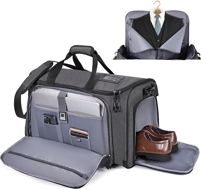 HILOMON Travel Garment Duffle Bag with Laptop Compartment, RFID Blocking Convertible Suit Bag Name Tap Pocket Carry On 2 in 1 Hanging Suit Travel Duffel Work Pouch by HILOMON