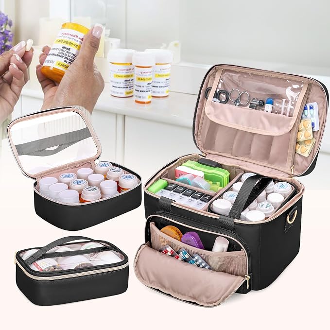 Medicine Storage Bag, Pill Bottle Organizer Bag, First Aid Bag | Travel Medicine Bag with 2 pouches, Pill Bottle Organizer Bag for Home Healthcare, Durable Medication Storage Case - Image 7