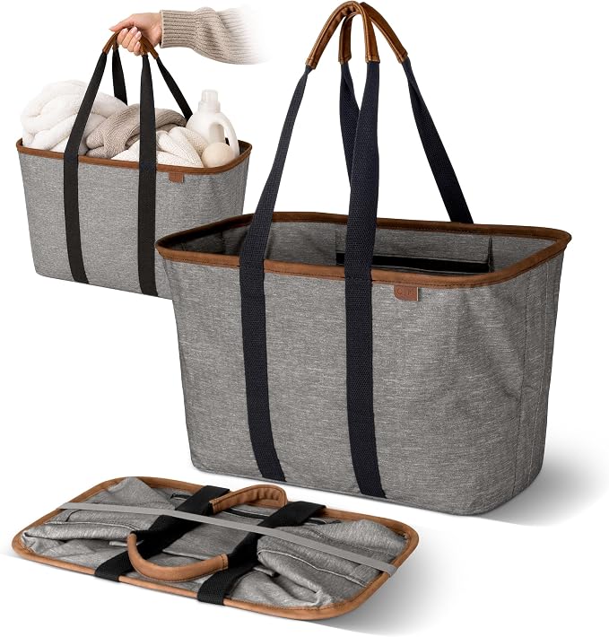 CleverMade Collapsible LUXE Tote, 30L Foldable Grocery Shopping Bag, Reusable by CleverMade