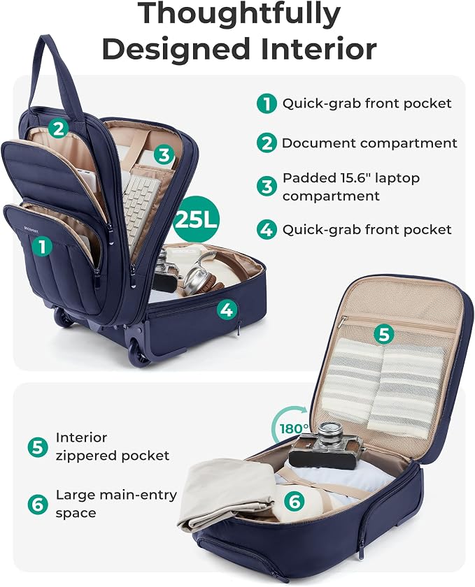BAGSMART Small Underseat Carry on Luggage with Wheels, 16 inch Small Under Seat Luggage, Lightweight Travel Suitcase for Women, Navy Blue - Image 5