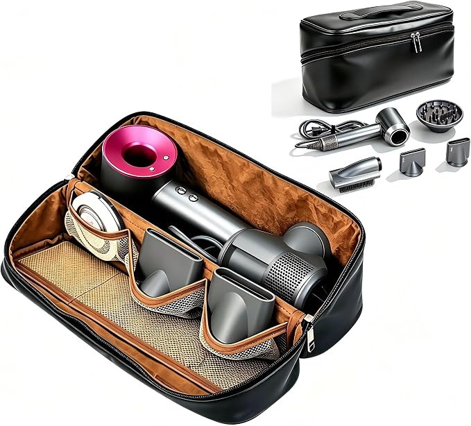 Hair Dryer Travel Storage Case Portable Waterproof Leather Carrying Bag for Hair Styling Tools, Travel Organizer Bag for Hair Curler Straightener Accessories (Black for Hair Tool) by Wnnideo