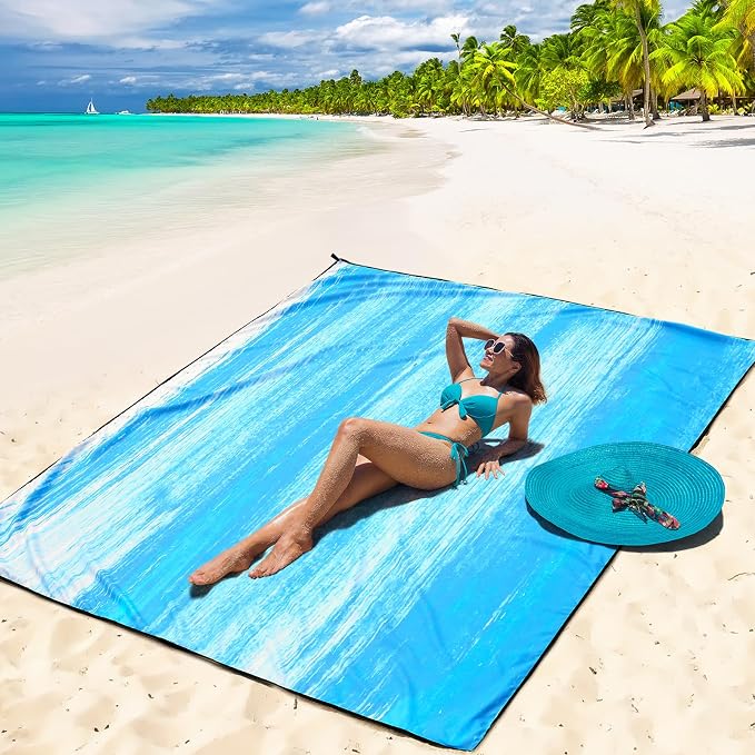 WIWIGO Beach Blanket Waterproof Sandproof Beach Mat 79" X 83"/10'x9'for 2-8 Adults Quick Drying Outdoor Picnic Mat Beach Accessories for Travel, Camping, Hiking - Image 6
