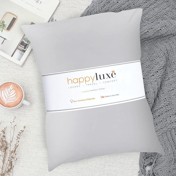 Happyluxe Travel Pillow, Silver Gray, 17 x 13in Soft Alternative to Down & Memory Foam, for Long Flights, Made in the USA, for Adults Sleeping, Camping or Nap, Small - Image 6