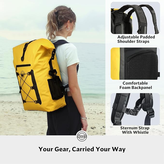 STOVER 30/40/55L Waterproof Dry Backpack & Phone Case- 2XL Floating Dry Bag for Kayaking, Travel, Hiking, Fishing, Camping, Motorcycles & Beach, Heavy-Duty Roll Top Men/Women (Yellow) - Image 3